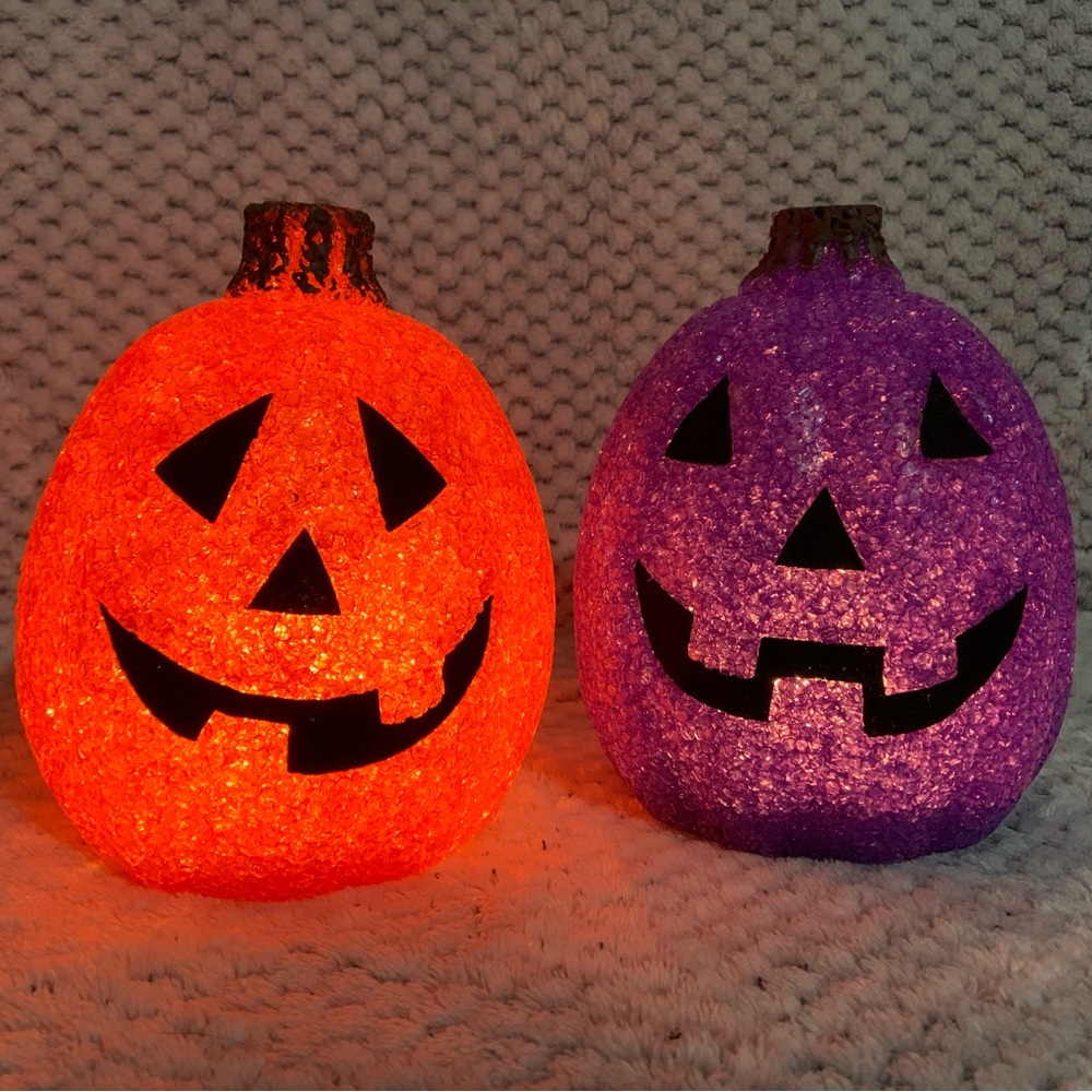 Glittery Light Up Orange and Purple Jack-O'-Lanterns